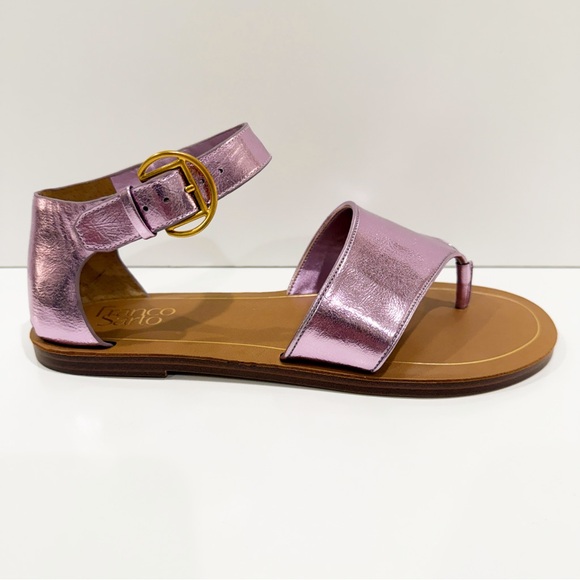 Franco Sarto Ruth Ankle Strap Flat Sandal Pink Metallic Vegan Leather 9 NEW - Picture 6 of 13